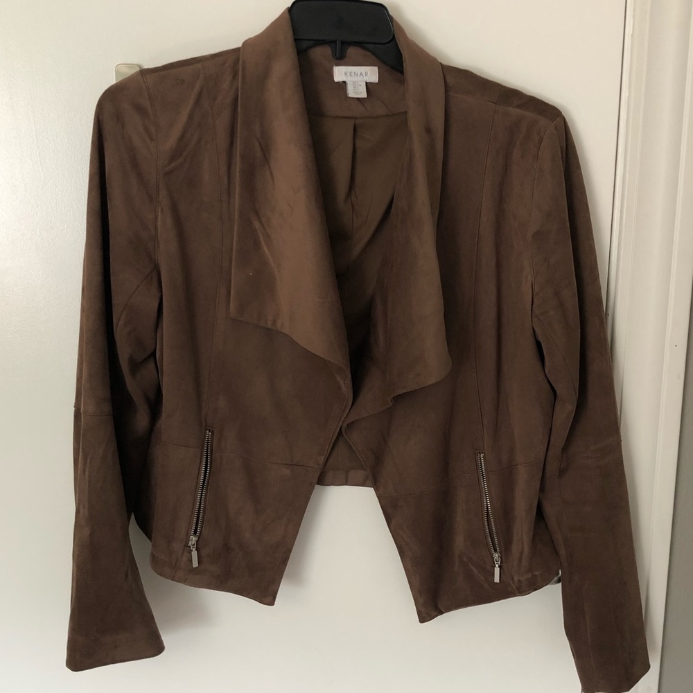 Kenar Suede Drape Front Moto Jacket